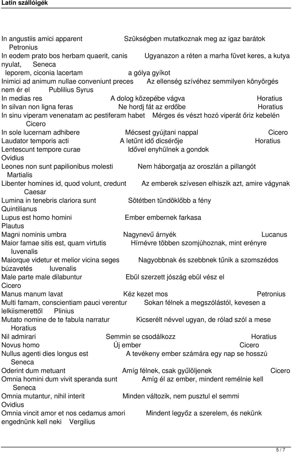 hordj fát az erdőbe In sinu viperam venenatam ac pestiferam habet Mérges és vészt hozó viperát őriz kebelén In sole lucernam adhibere Mécsest gyújtani nappal Laudator temporis acti A letűnt idő