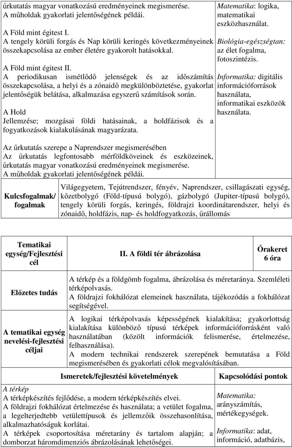 A periodikusan ismétlődő jelenségek és az időszámítás összekapcsolása, a helyi és a zónaidő megkülönböztetése, gyakorlat jelentőségük belátása, alkalmazása egyszerű számítások során.