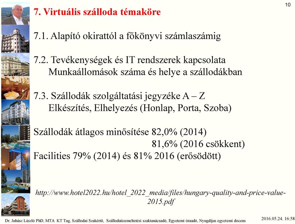 Szállodák szolgáltatási jegyzéke A Z Elkészítés, Elhelyezés (Honlap, Porta, Szoba) Szállodák átlagos minősítése