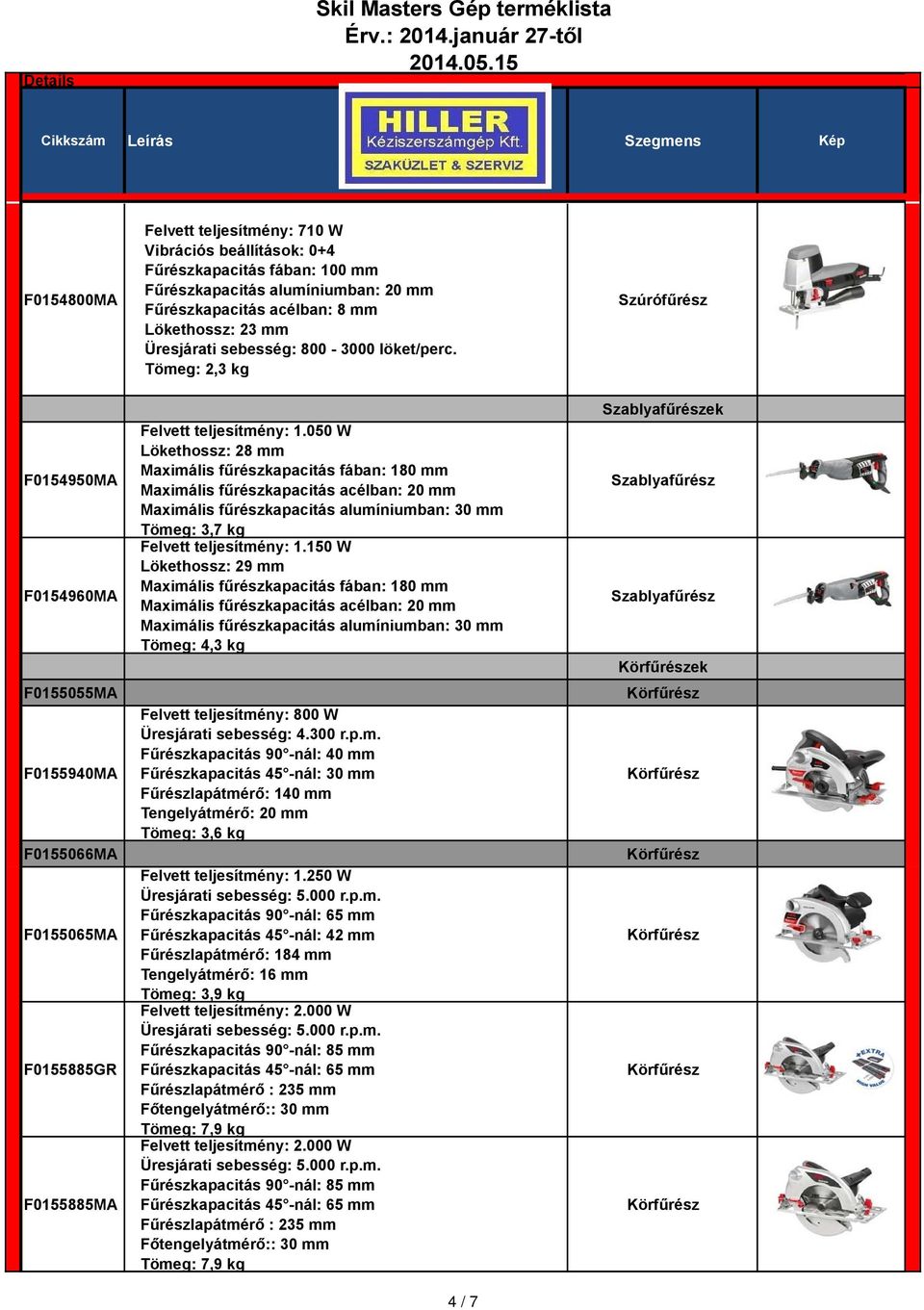 050 W Lökethossz: 28 mm Maximális fűrészkapacitás fában: 180 mm Maximális fűrészkapacitás acélban: 20 mm Maximális fűrészkapacitás alumíniumban: 30 mm Tömeg: 3,7 kg Felvett teljesítmény: 1.