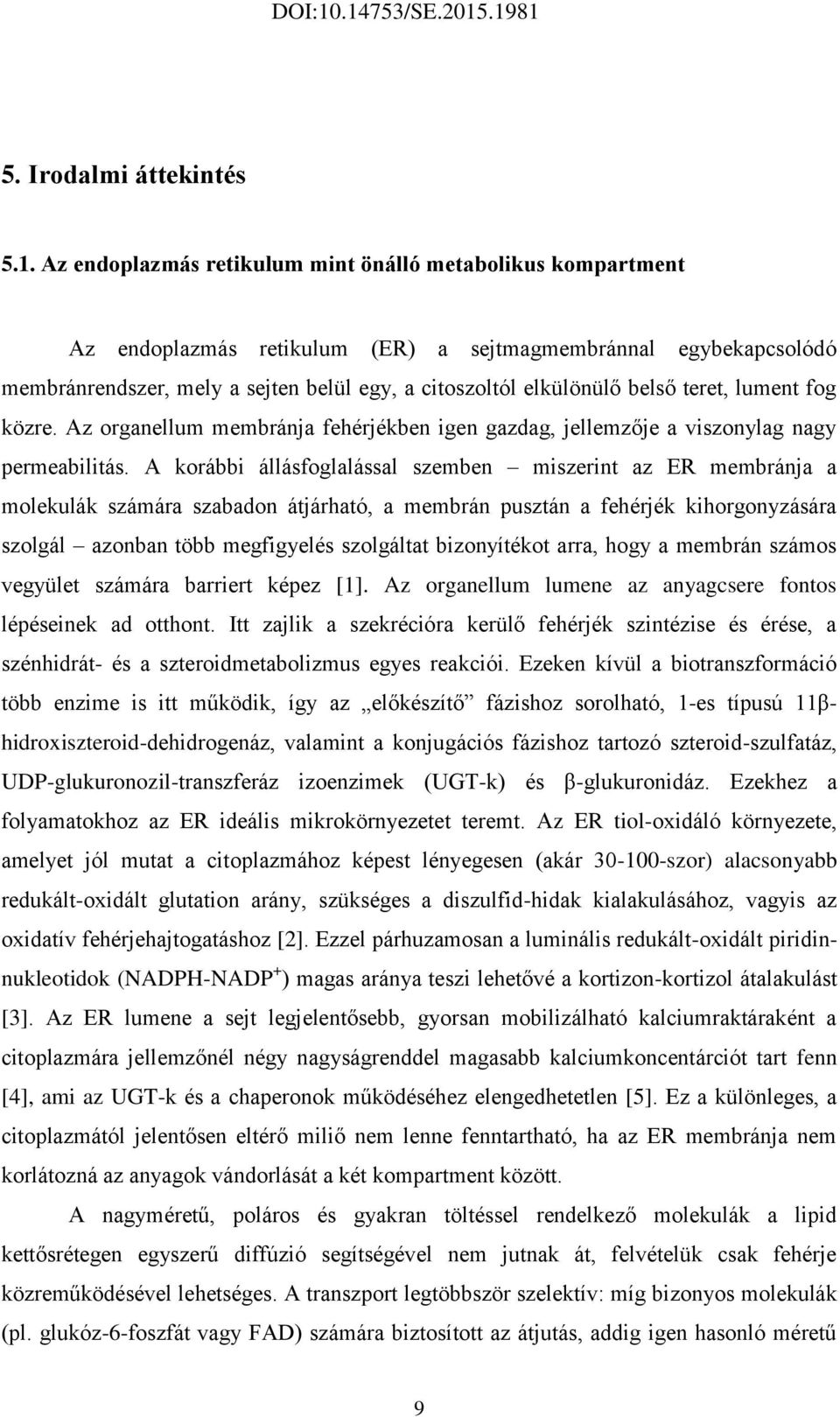 teret, lument fog közre. Az organellum membránja fehérjékben igen gazdag, jellemzője a viszonylag nagy permeabilitás.