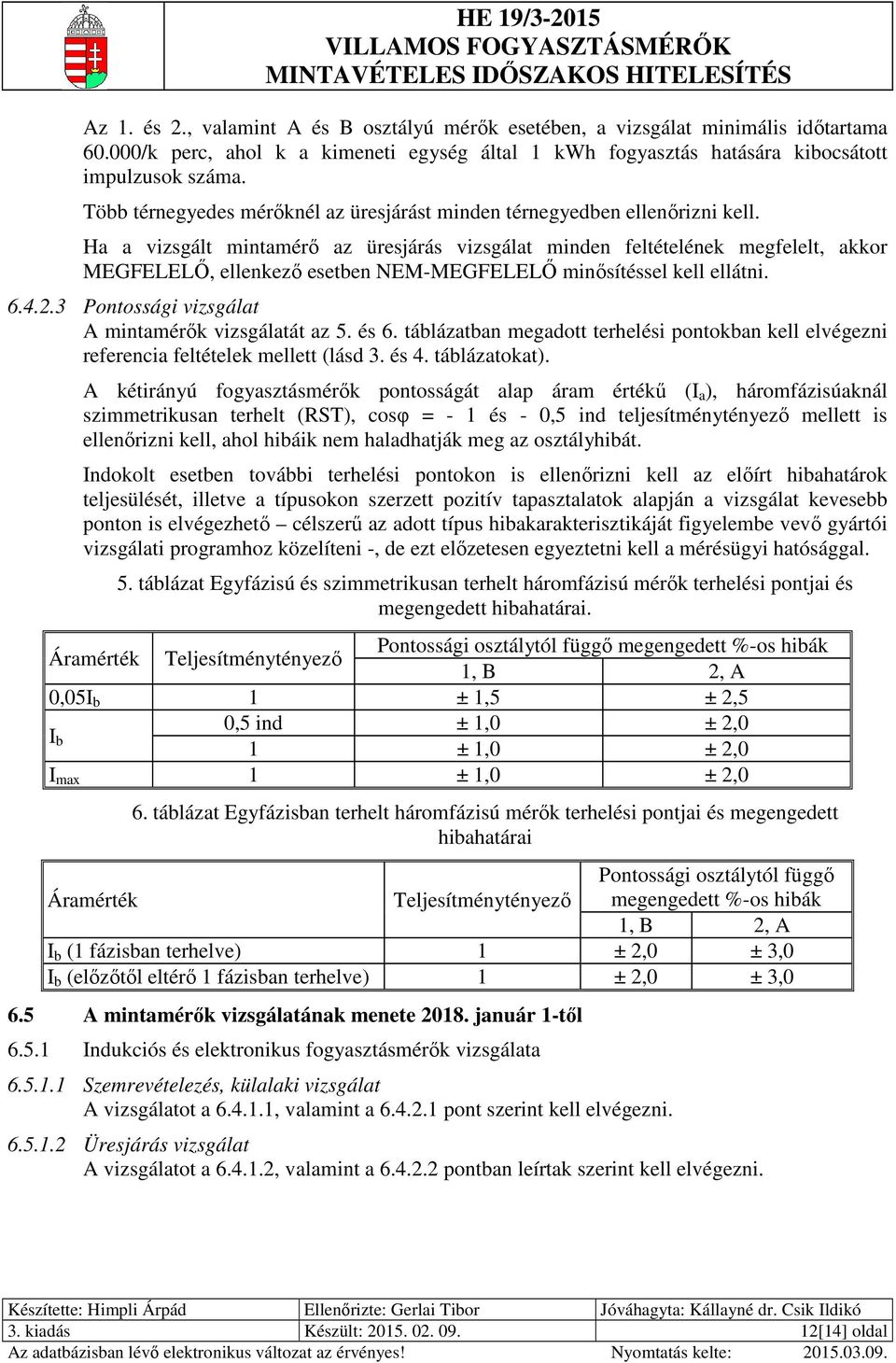 Ha a vizsgált mintamérő az üresjárás vizsgálat minden feltételének megfelelt, akkor MEGFELELŐ, ellenkező esetben NEM-MEGFELELŐ minősítéssel kell ellátni. 6.4.