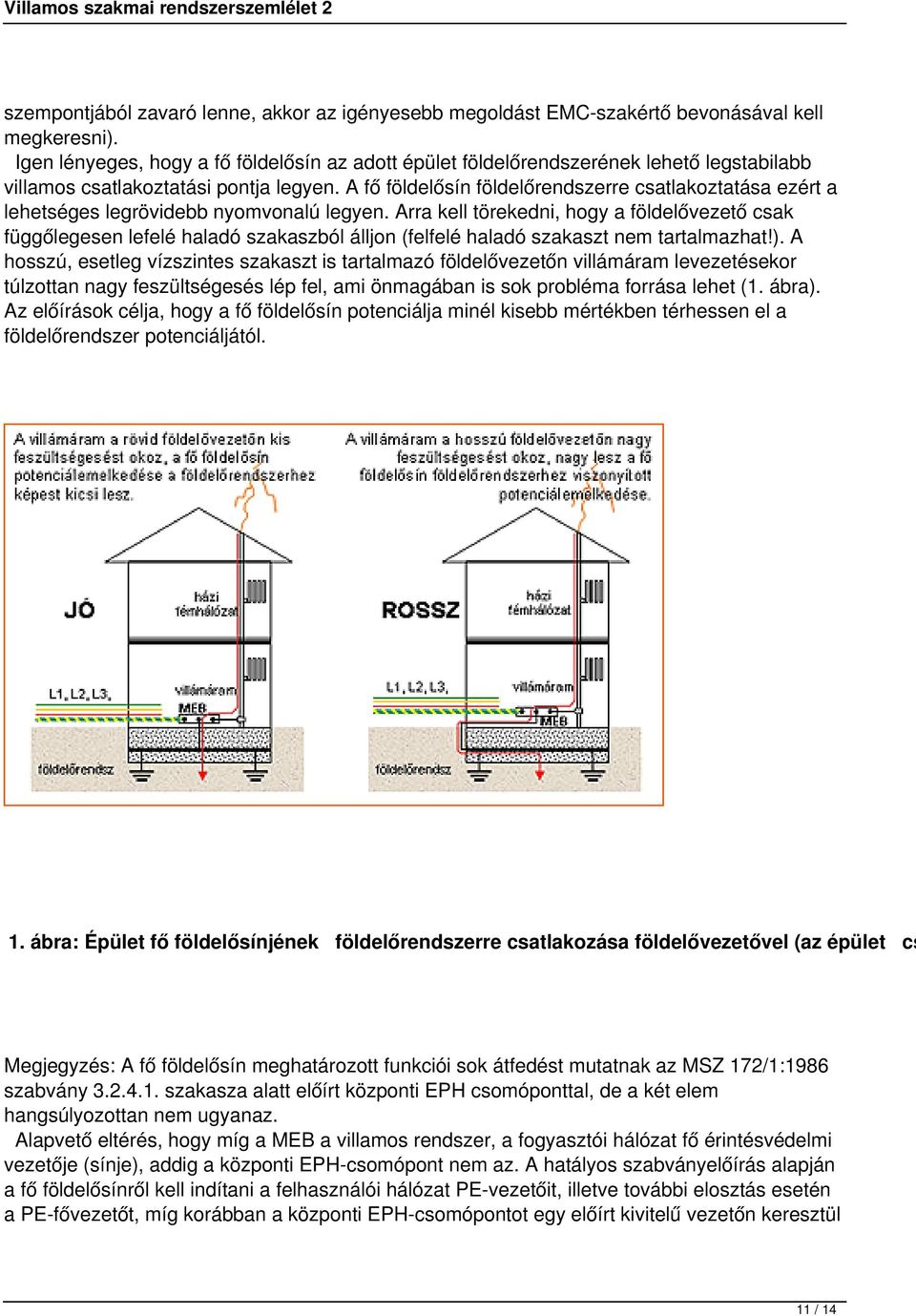 A fő földelősín földelőrendszerre csatlakoztatása ezért a lehetséges legrövidebb nyomvonalú legyen.