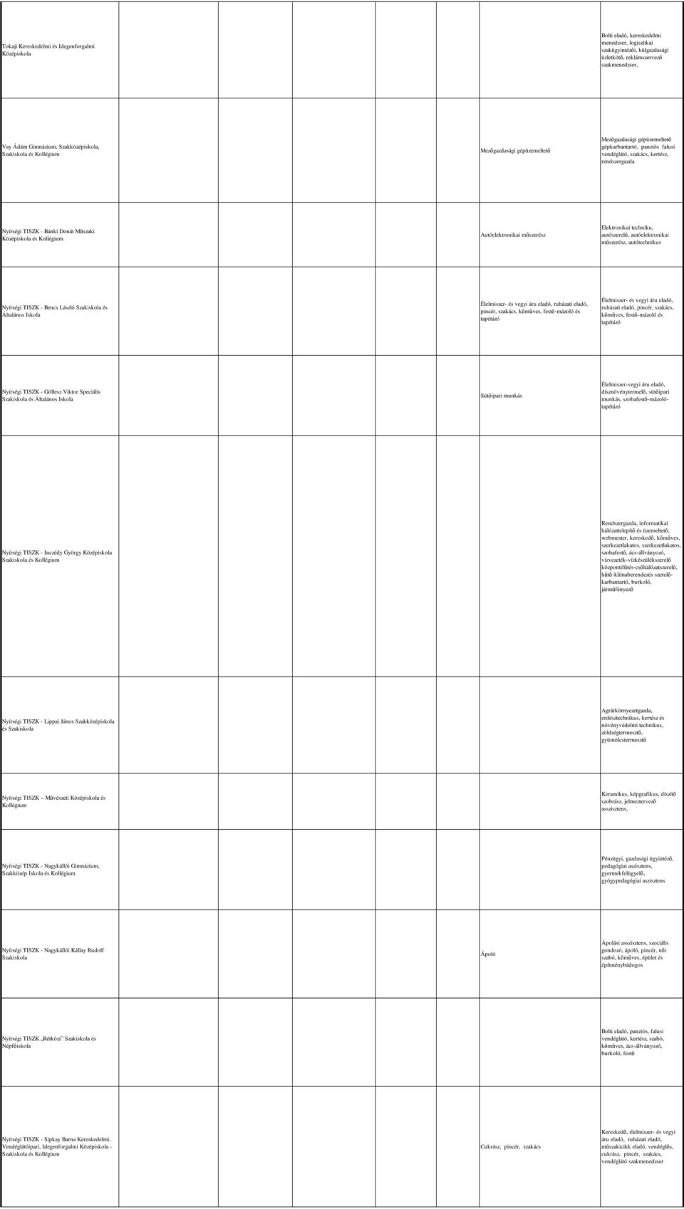 Középiskola és Autóelektronikai műszerész Elektronikai techniku, autószerelő, autóelektronikai műszerész, autó Nyírségi TISZK - Bencs László Szakiskola és Általános Iskola Élelmiszer- és vegyi áru