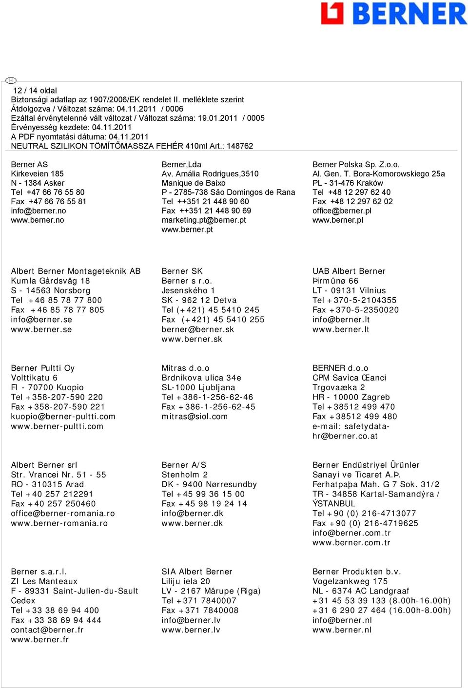 pl www.berner.pl Albert Berner Montageteknik AB Kumla Gårdsväg 18 S - 14563 Norsborg Tel +46 85 78 77 800 Fax +46 85 78 77 805 info@berner.se www.berner.se Berner SK Berner s r.o. Jesenského 1 SK - 962 12 Detva Tel (+421) 45 5410 245 Fax (+421) 45 5410 255 berner@berner.