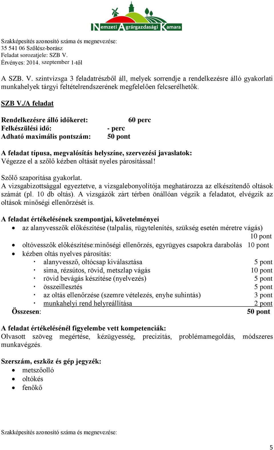 A vizsgabizottsággal egyeztetve, a vizsgalebonyolítója meghatározza az elkészítendő oltások számát (pl. 10 db oltás).