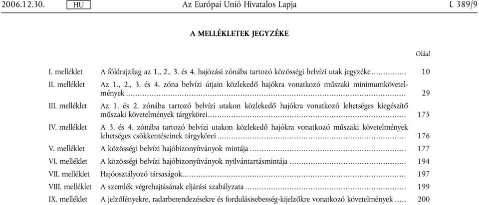 zónába tartozó belvízi utakon közlekedő hajókra vonatkozó műszaki követelmények lehetséges csökkentéseinek tárgykörei... 176 V. melléklet A közösségi belvízi hajóbizonyítványok mintája... 177 VI.