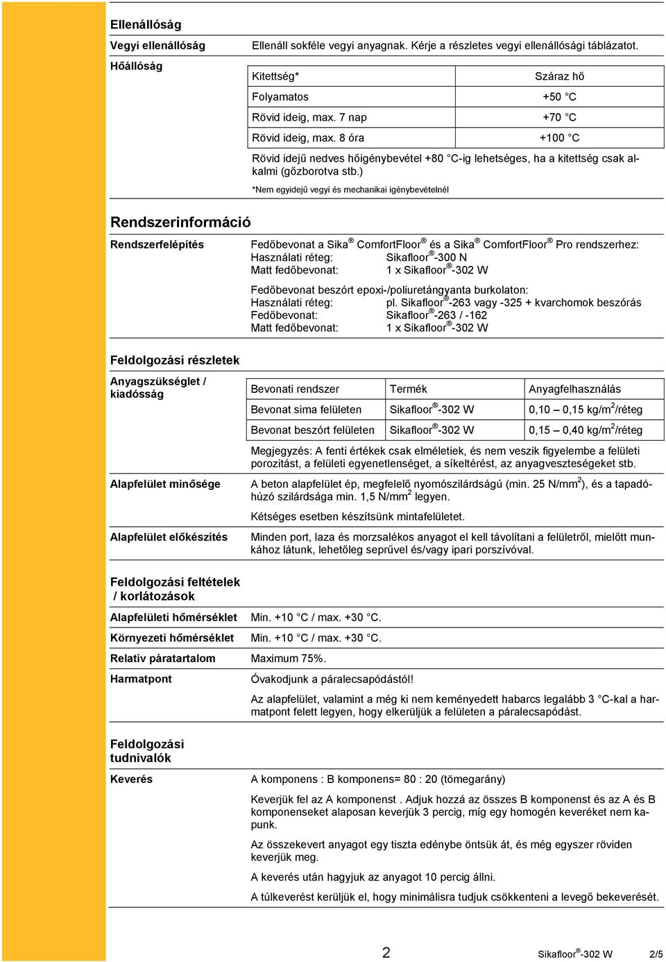 ) *Nem egyidejű vegyi és mechanikai igénybevételnél Rendszerinformáció Rendszerfelépítés Feldolgozási részletek Fedőbevonat a Sika ComfortFloor és a Sika ComfortFloor Pro rendszerhez: Használati