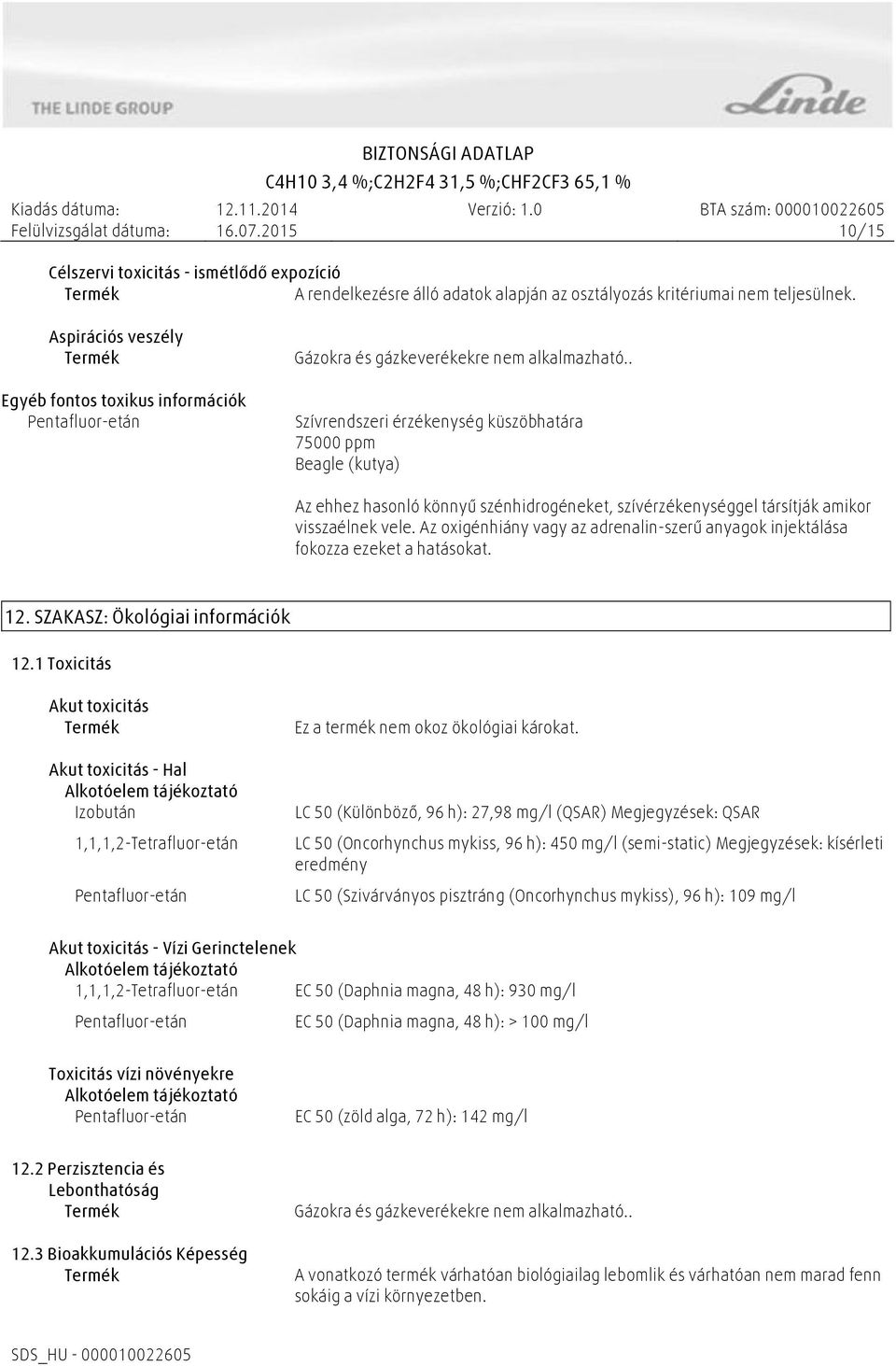 Az oxigénhiány vagy az adrenalin-szerű anyagok injektálása fokozza ezeket a hatásokat. 12. SZAKASZ: Ökológiai információk 12.