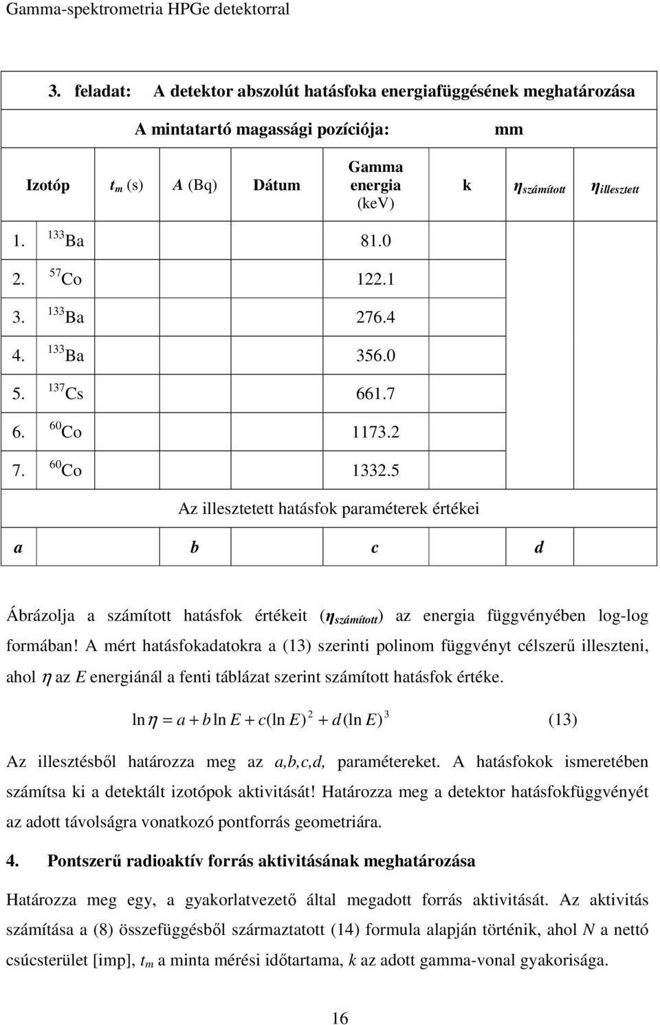 5 Az illesztetett hatásfok paraméterek értékei a b c d Ábrázolja a számított hatásfok értékeit (η számított ) az energia függvényében log-log formában!