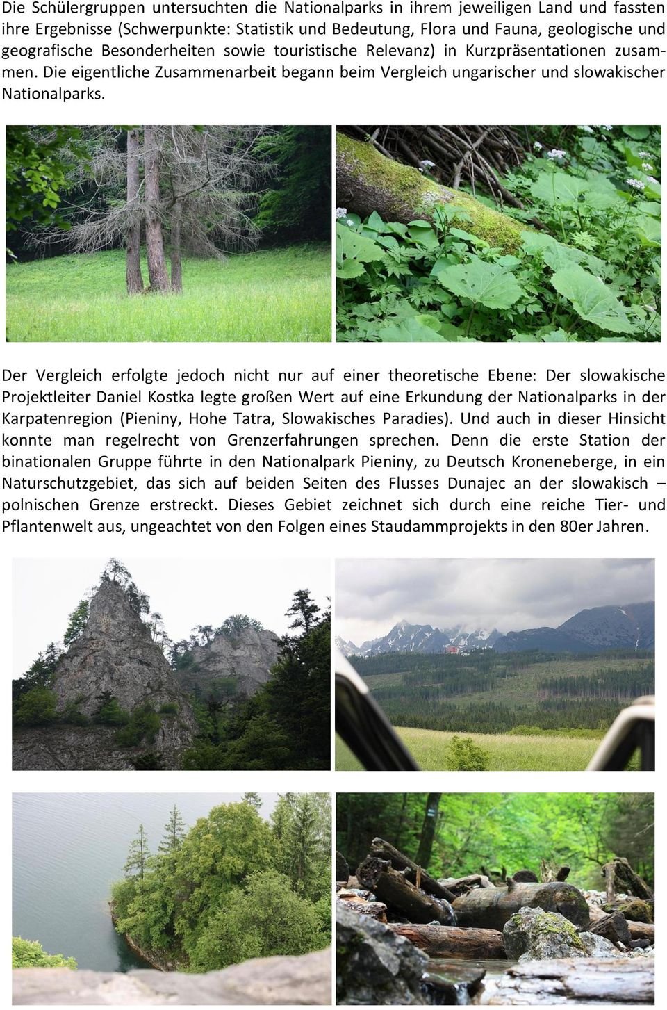 Der Vergleich erfolgte jedoch nicht nur auf einer theoretische Ebene: Der slowakische Projektleiter Daniel Kostka legte großen Wert auf eine Erkundung der Nationalparks in der Karpatenregion