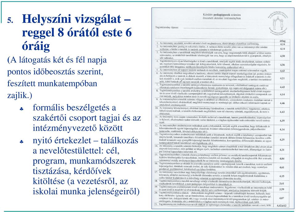 ) frmális beszélgetés a szakértői csprt tagjai és az intézményvezető között nyitó