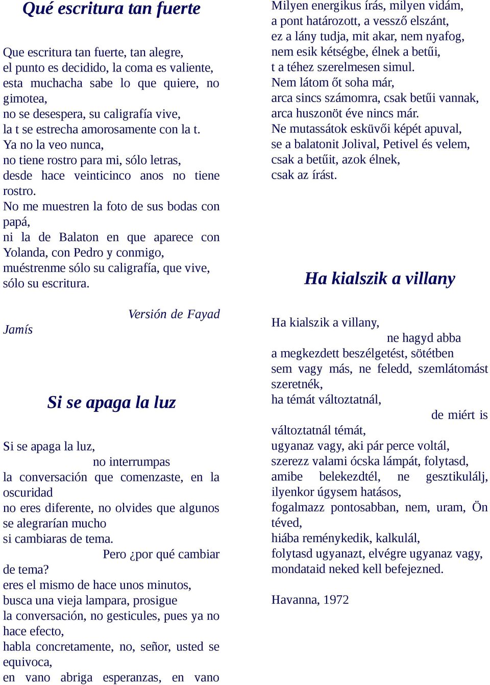 No me muestren la foto de sus bodas con papá, ni la de Balaton en que aparece con Yolanda, con Pedro y conmigo, muéstrenme sólo su caligrafía, que vive, sólo su escritura.