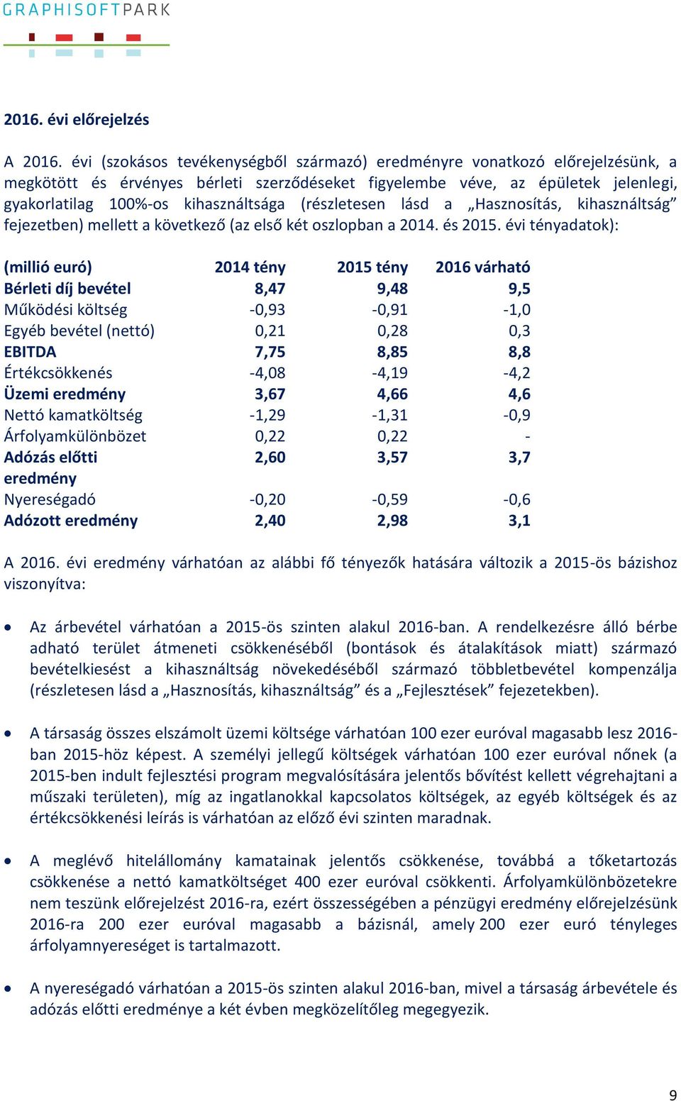 (részletesen lásd a Hasznosítás, kihasználtság fejezetben) mellett a következő (az első két oszlopban a 2014. és 2015.