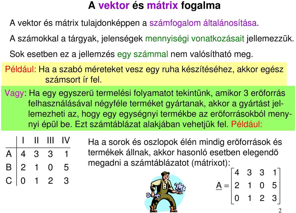 Vagy: Ha egy egyszerű termelési folyamatot tekintünk, amikor erőforrás felhasználásával négyféle terméket gyártanak, akkor a gyártást jellemezheti az, hogy egy egységnyi termékbe az