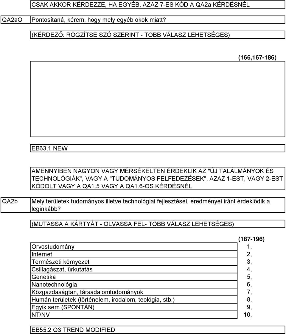 VAGY 2-EST KÓDOLT VAGY A QA1.5 VAGY A QA1.6-OS KÉRDÉSNÉL QA2b Mely területek tudományos illetve technológiai fejlesztései, eredményei iránt érdeklődik a leginkább?