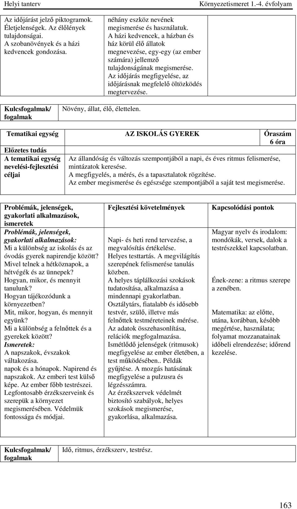 Az időjárás megfigyelése, az időjárásnak megfelelő öltözködés megtervezése. Kulcs/ Növény, állat, élő, élettelen.