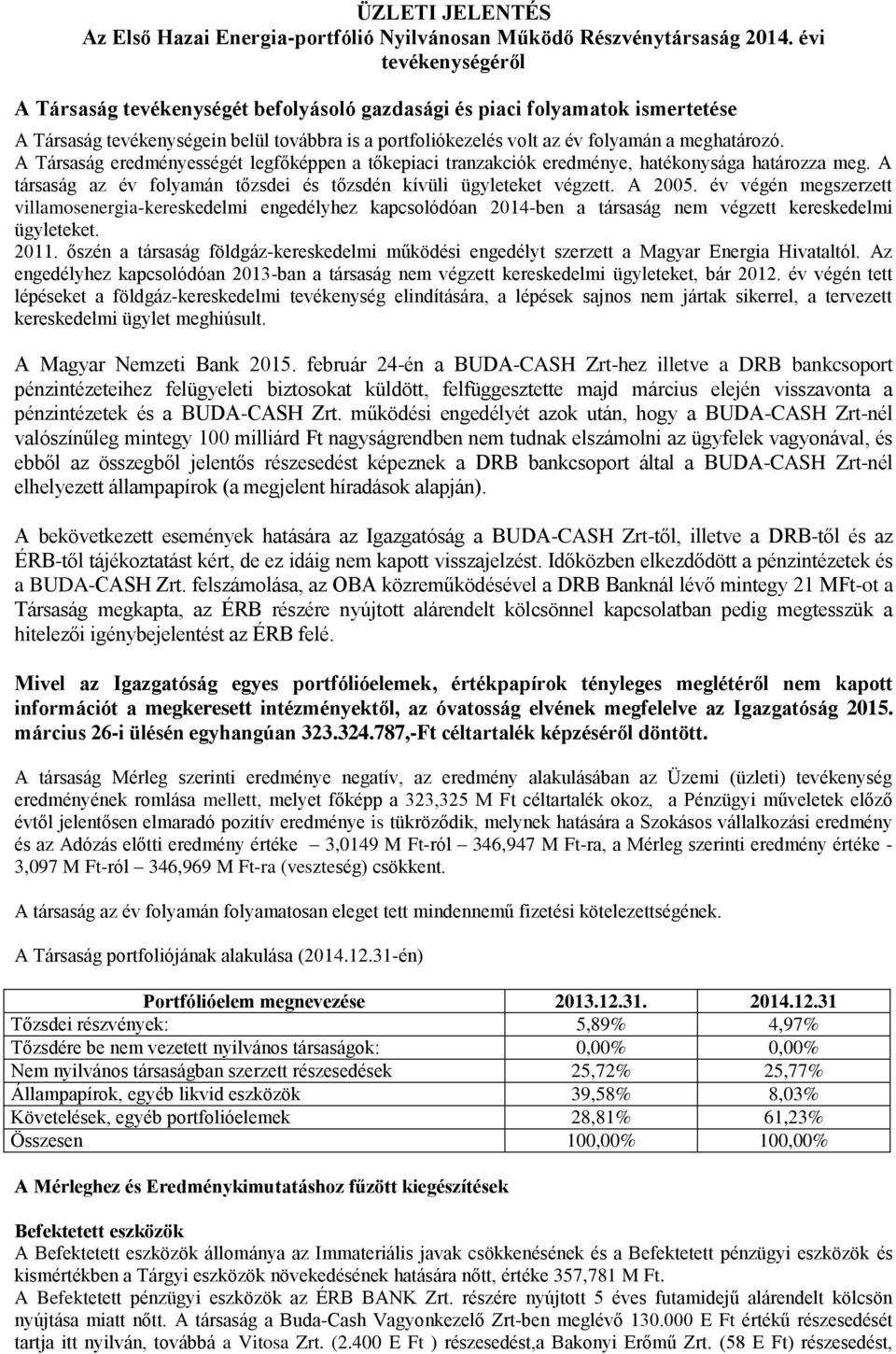 A Társaság eredményességét legfőképpen a tőkepiaci tranzakciók eredménye, hatékonysága határozza meg. A társaság az év folyamán tőzsdei és tőzsdén kívüli ügyleteket végzett. A 2005.