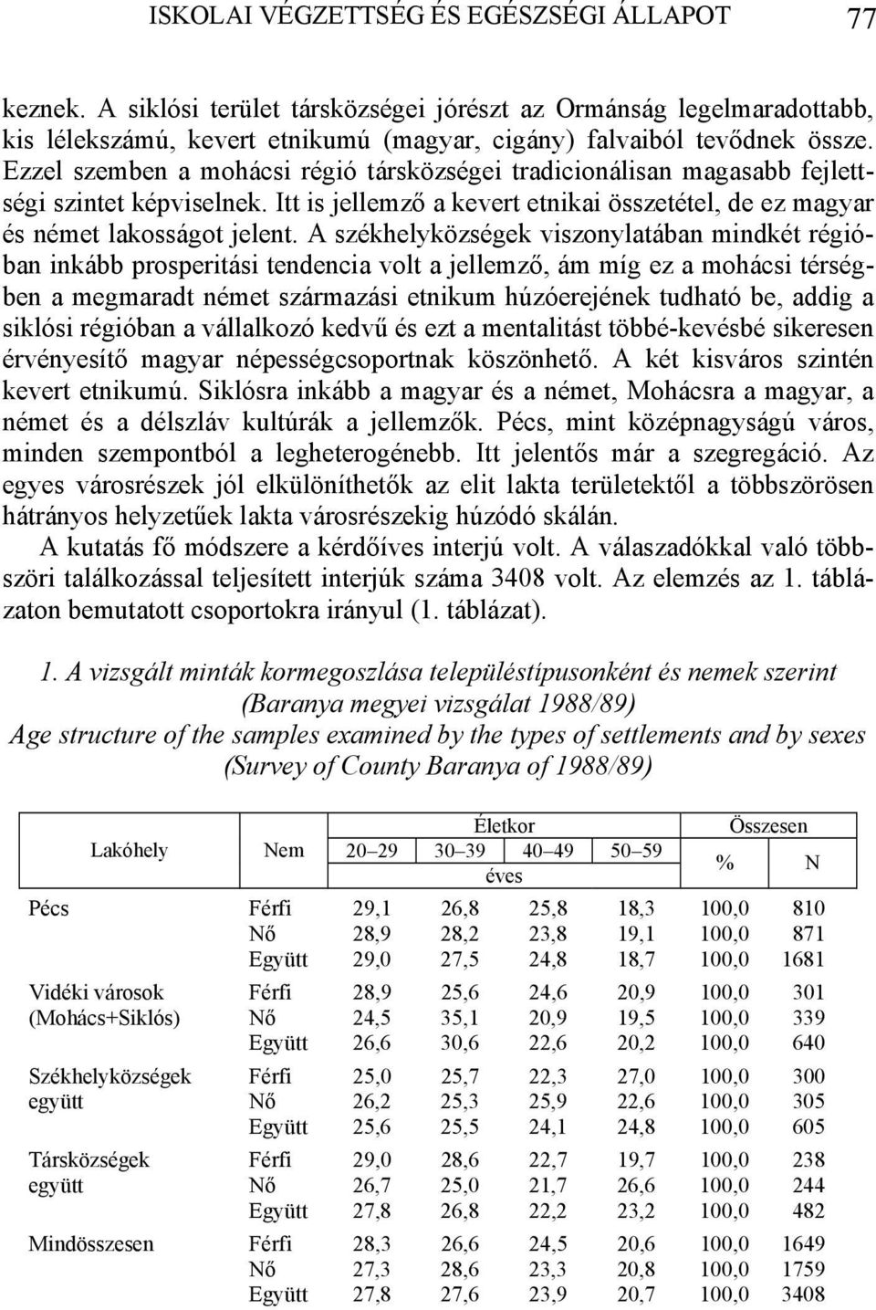 A székhelyközségek viszonylatában mindkét régióban inkább prosperitási tendencia volt a jellemző, ám míg ez a mohácsi térségben a megmaradt német származási etnikum húzóerejének tudható be, addig a