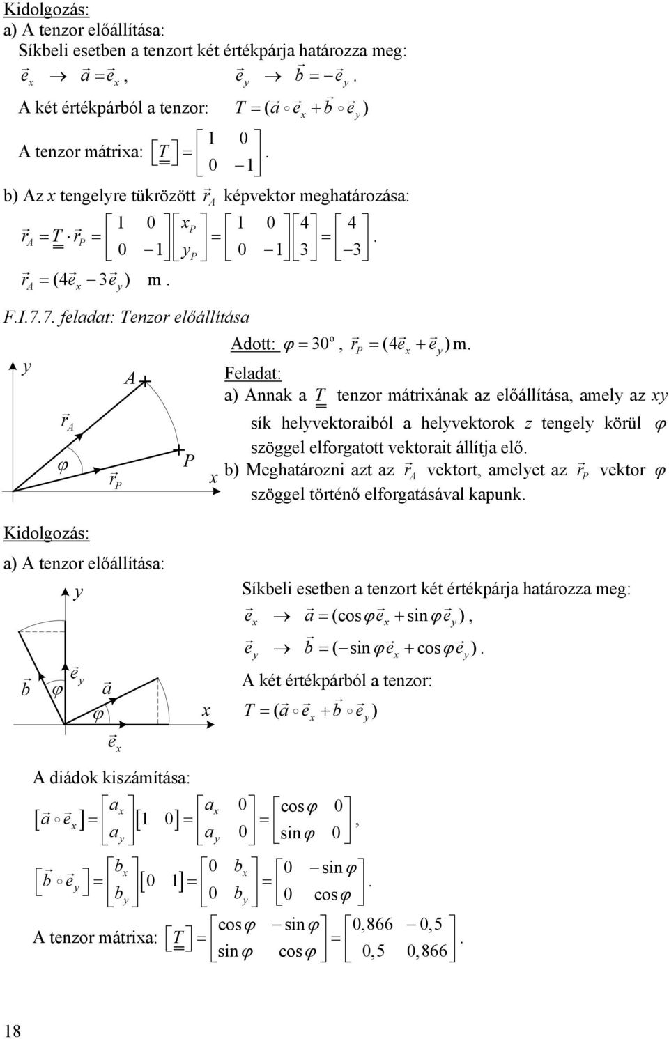 söggel elforgtott vektorit állítj elő ϕ r b) Meghtároni t r A vektort melet r vektor ϕ söggel történő elforgtásávl kpunk Kidolgoás: ) A tenor előállítás: b e ϕ ϕ e Síkbeli esetben tenort két
