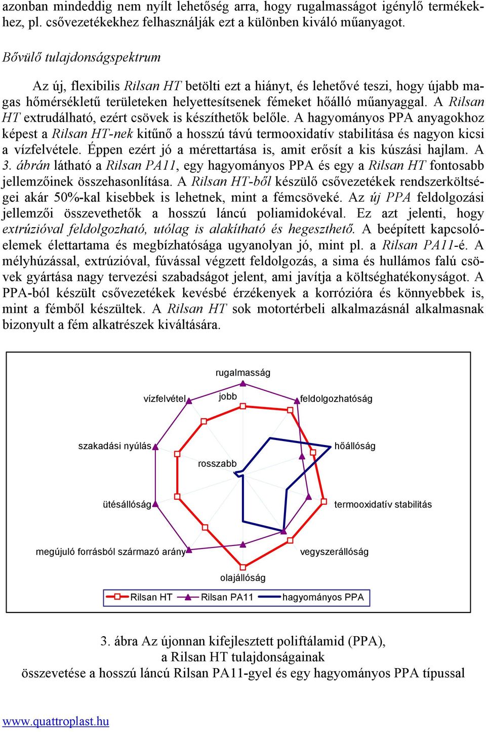 A Rilsan HT extrudálható, ezért csövek is készíthetők belőle. A hagyományos PPA anyagokhoz képest a Rilsan HT-nek kitűnő a hosszú távú termooxidatív stabilitása és nagyon kicsi a vízfelvétele.