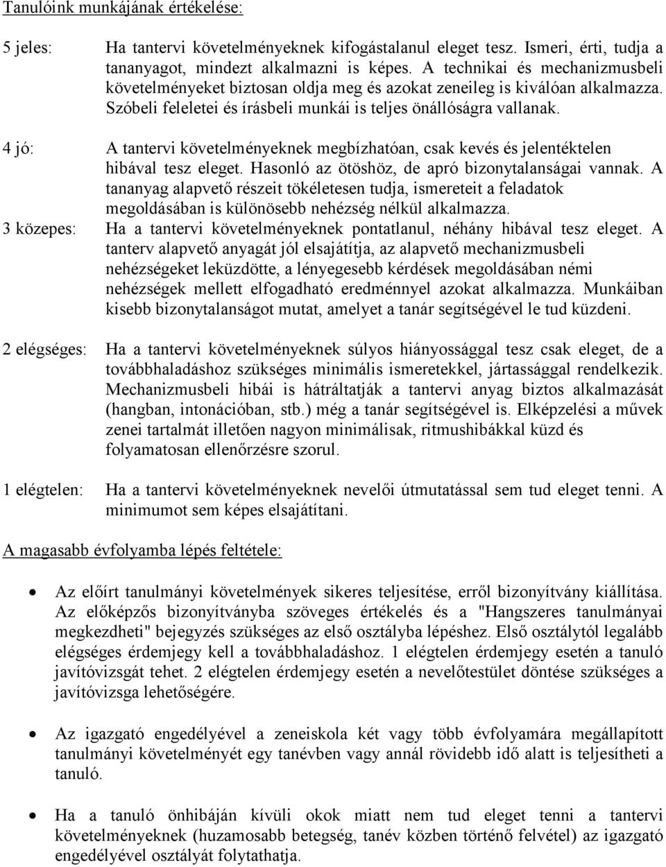 4 jó: A tantervi követelményeknek megbízhatóan, csak kevés és jelentéktelen hibával tesz eleget. Hasonló az ötöshöz, de apró bizonytalanságai vannak.