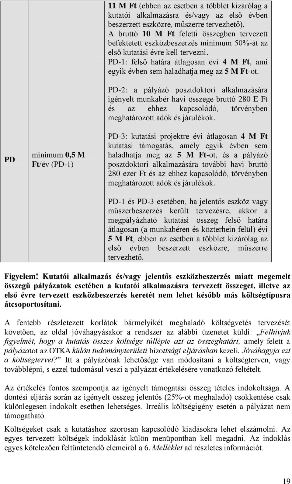 PD-1: felső határa átlagosan évi 4 M Ft, ami egyik évben sem haladhatja meg az 5 M Ft-ot.