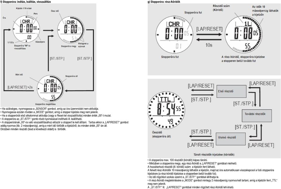 A stopperóra az ST./STP. gomb rövid nyomásával indítható ill. leállítható. A stopperórának 00 -ra való visszaállításához először a stoppert le kell állítani.