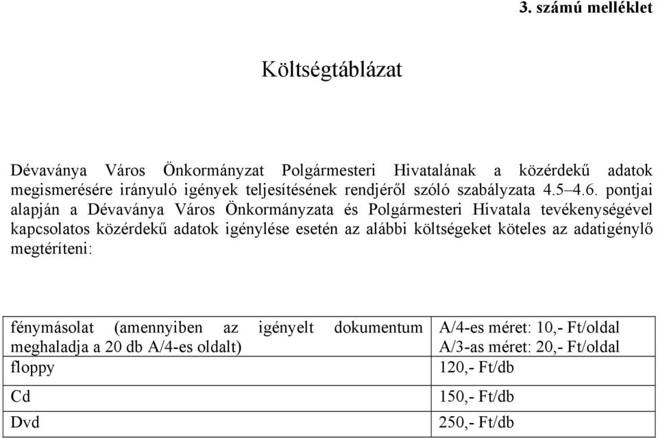 pontjai alapján a Dévaványa Város Önkormányzata és Polgármesteri Hivatala tevékenységével kapcsolatos közérdekű adatok igénylése esetén az