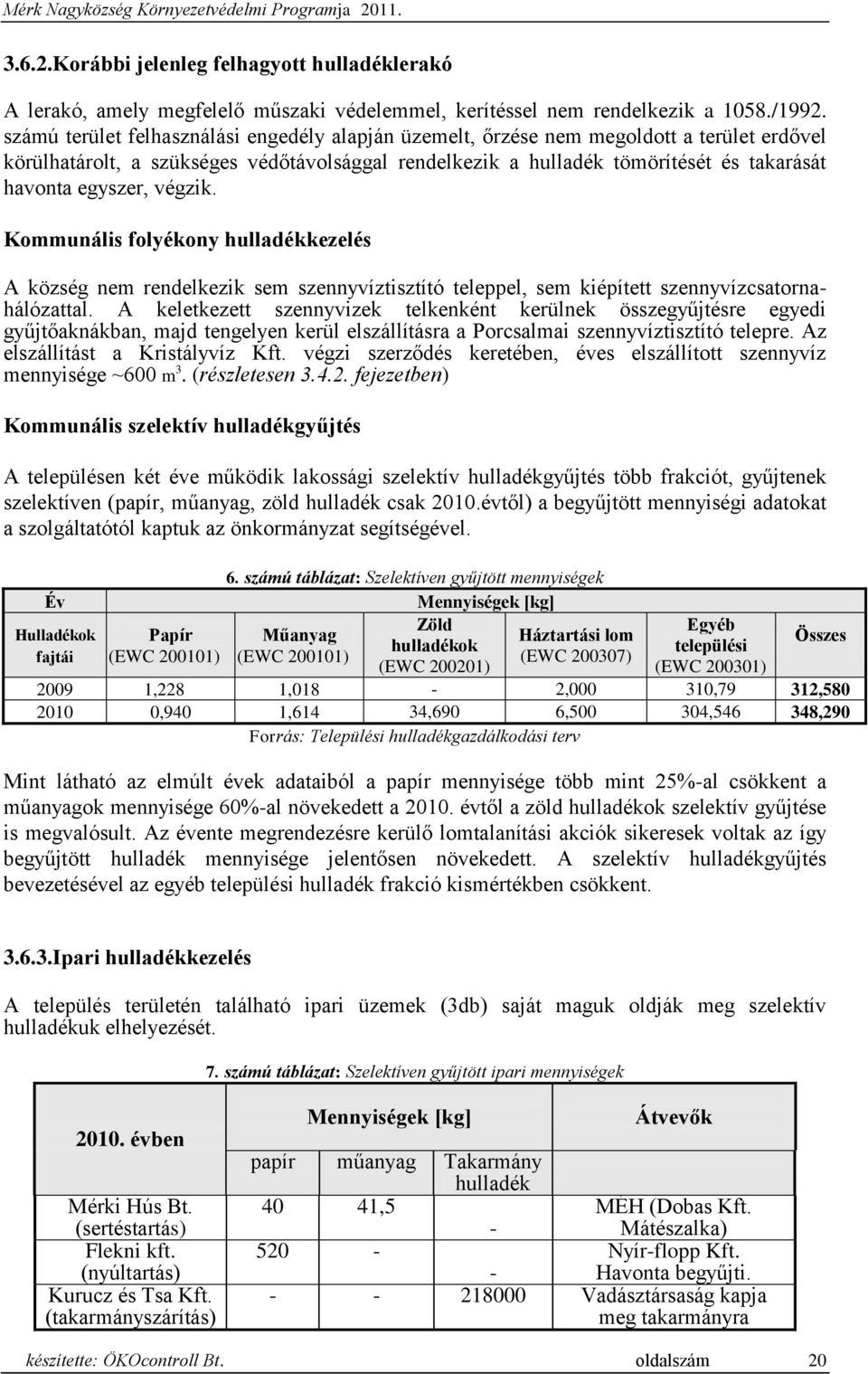 egyszer, végzik. Kommunális folyékony hulladékkezelés A község nem rendelkezik sem szennyvíztisztító teleppel, sem kiépített szennyvízcsatornahálózattal.