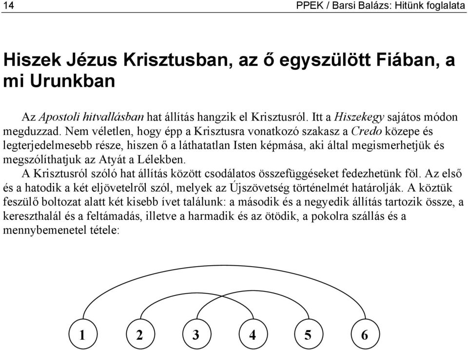 Nem véletlen, hogy épp a Krisztusra vonatkozó szakasz a Credo közepe és legterjedelmesebb része, hiszen ő a láthatatlan Isten képmása, aki által megismerhetjük és megszólíthatjuk az Atyát a Lélekben.