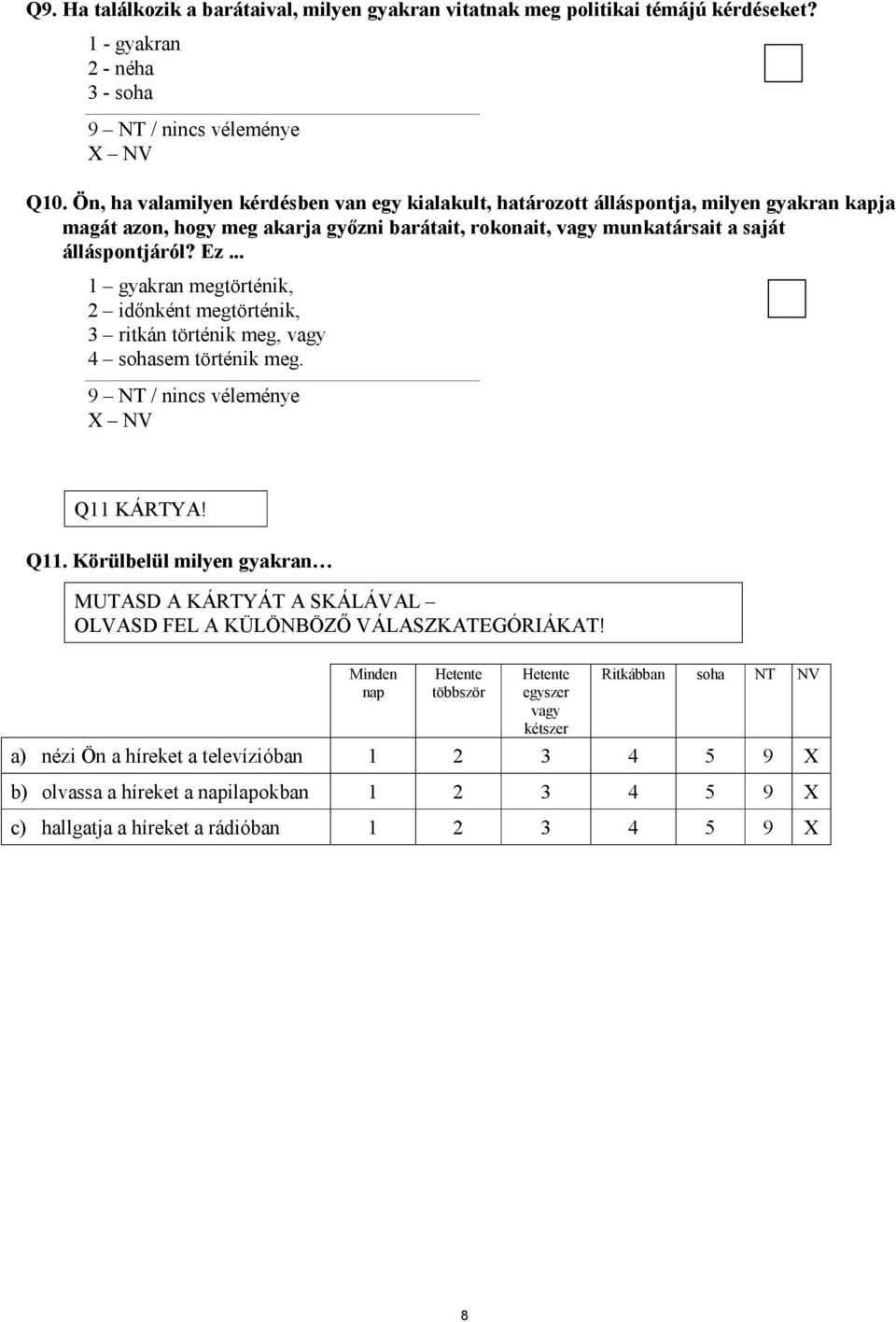 Ez... 1 gyakran megtörténik, 2 időnként megtörténik, 3 ritkán történik meg, vagy 4 sohasem történik meg. Q11 