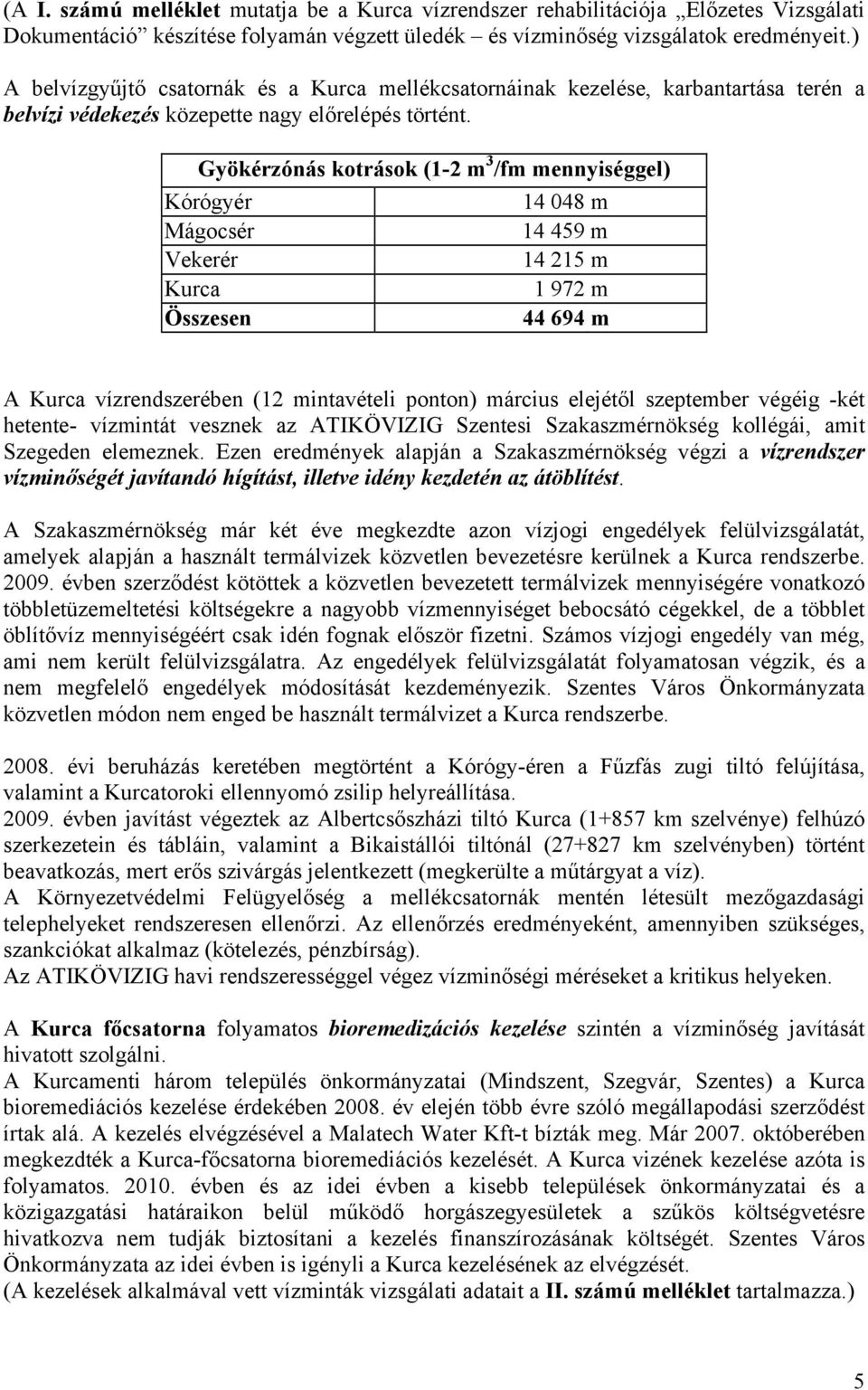 Gyökérzónás kotrások (1-2 m 3 /fm mennyiséggel) Kórógyér 14 048 m Mágocsér 14 459 m Vekerér 14 215 m Kurca 1 972 m Összesen 44 694 m A Kurca vízrendszerében (12 mintavételi ponton) március elejétől