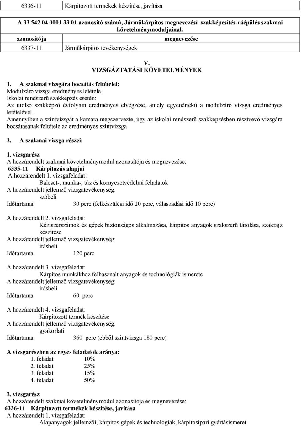 Iskolai rendszerű szakképzés esetén: Az utolsó szakképző évfolyam eredményes elvégzése, amely egyenértékű a modulzáró vizsga eredményes letételével.