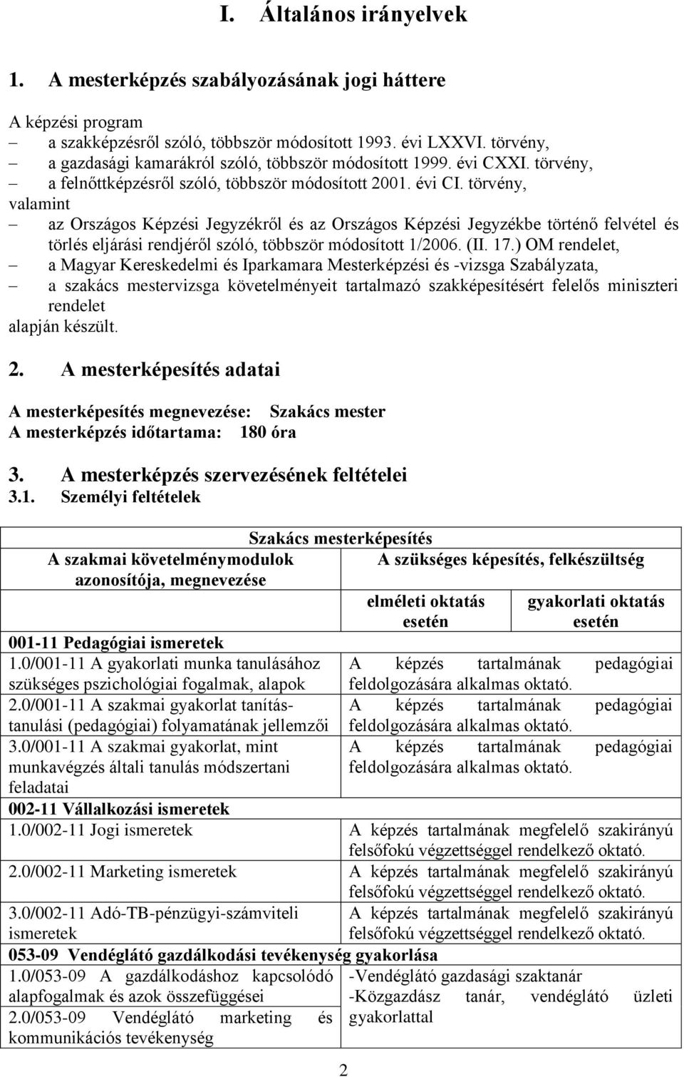 törvény, valamint az Országos Képzési Jegyzékről és az Országos Képzési Jegyzékbe történő felvétel és törlés eljárási rendjéről szóló, többször módosított 1/2006. (II. 17.