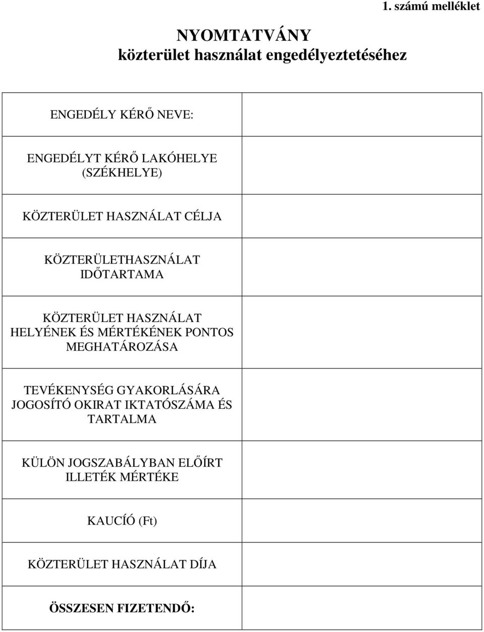 KÖZTERÜLETHASZNÁLAT IDİTARTAMA KÖZTERÜLET HASZNÁLAT HELYÉNEK ÉS MÉRTÉKÉNEK PONTOS MEGHATÁROZÁSA