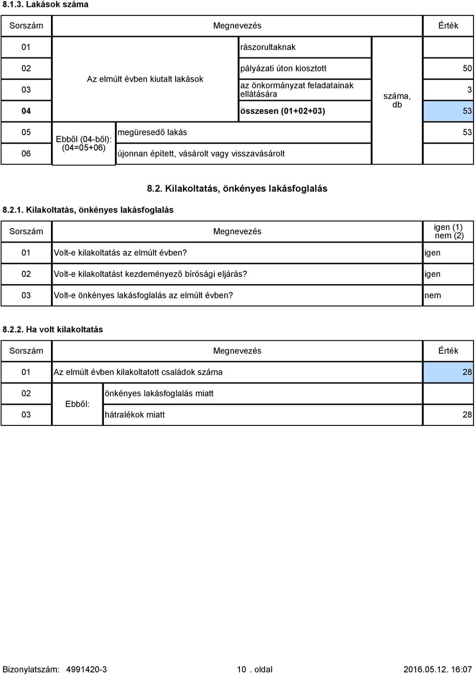 (04-ből): megüresedő lakás 53 06 (04=05+06) újonnan épített, vásárolt vagy visszavásárolt 8.2.