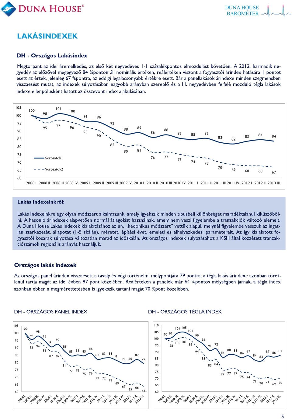 értékre esett. Bár a panellakások árindexe minden szegmensben visszaesést mutat, az indexek súlyozásában nagyobb arányban szereplő és a III.