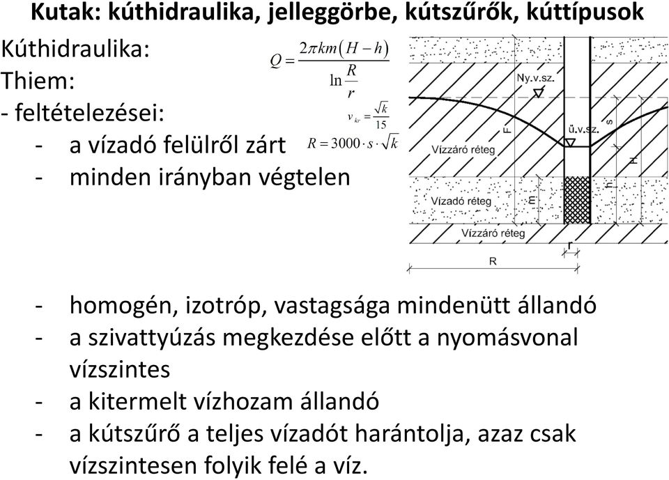 vastagsága mindenütt állandó - a szivattyúzás megkezdése előtt a nyomásvonal vízszintes - a