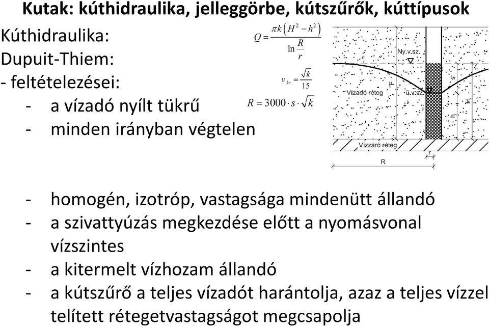 mindenütt állandó - a szivattyúzás megkezdése előtt a nyomásvonal vízszintes - a kitermelt