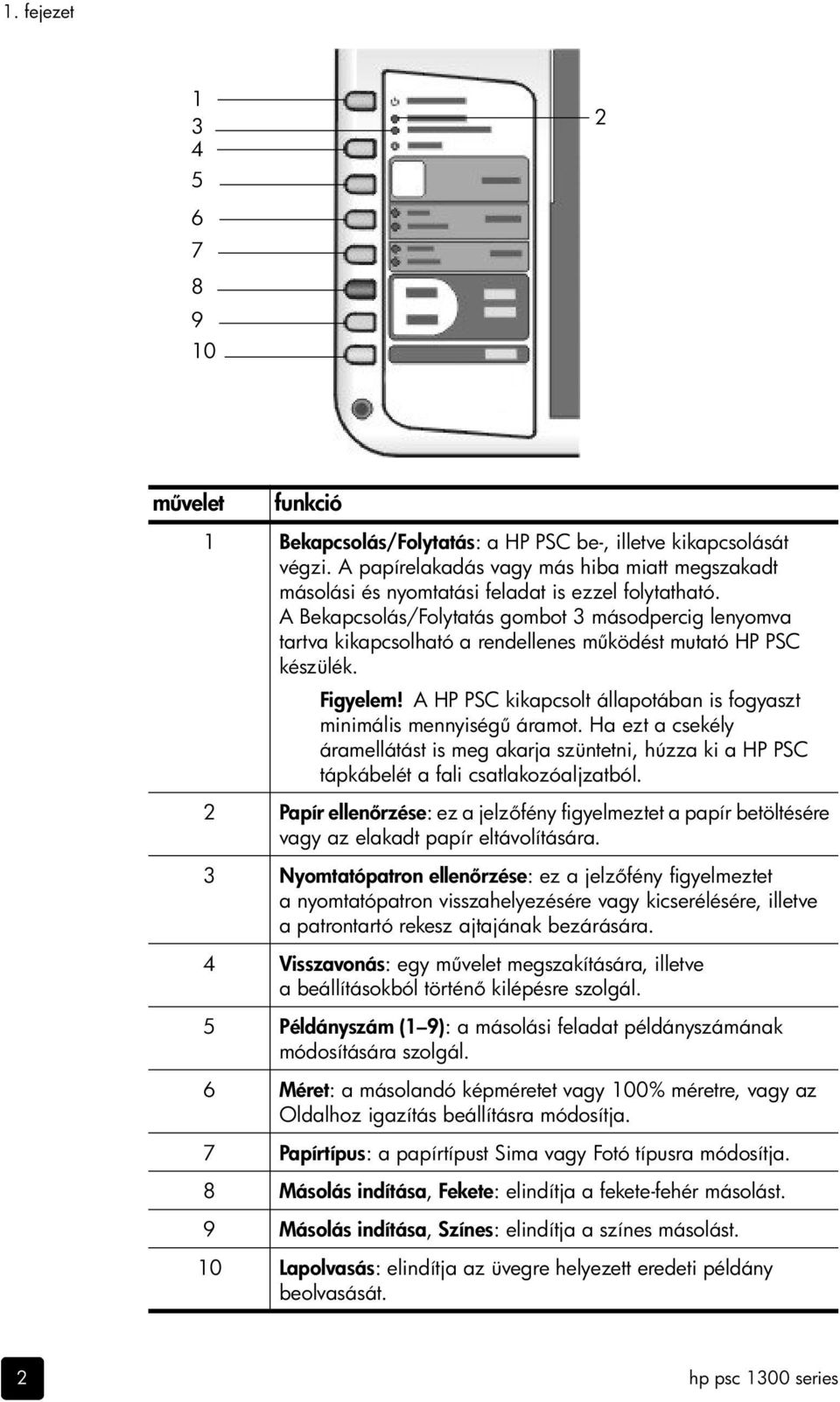 A Bekapcsolás/Folytatás gombot 3 másodpercig lenyomva tartva kikapcsolható a rendellenes m ködést mutató HP PSC készülék. Figyelem!