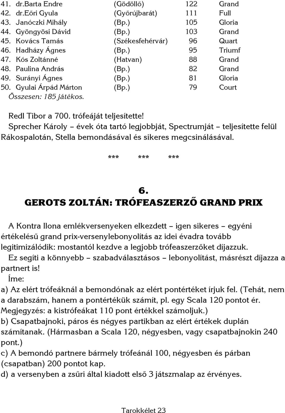 Redl Tibor a 700. trófeáját teljesítette! Sprecher Károly évek óta tartó legjobbját, Spectrumját teljesítette felül Rákospalotán, Stella bemondásával és sikeres megcsinálásával. *** *** *** 6.