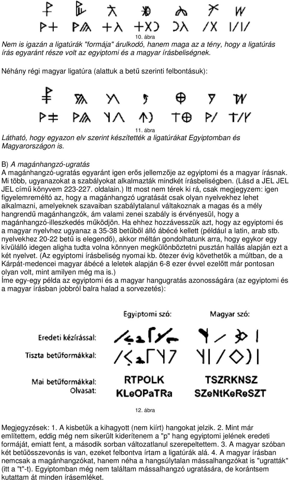 B) A magánhangzó-ugratás A magánhangzó-ugratás egyaránt igen erıs jellemzıje az egyiptomi és a magyar írásnak. Mi több, ugyanazokat a szabályokat alkalmazták mindkét írásbeliségben.