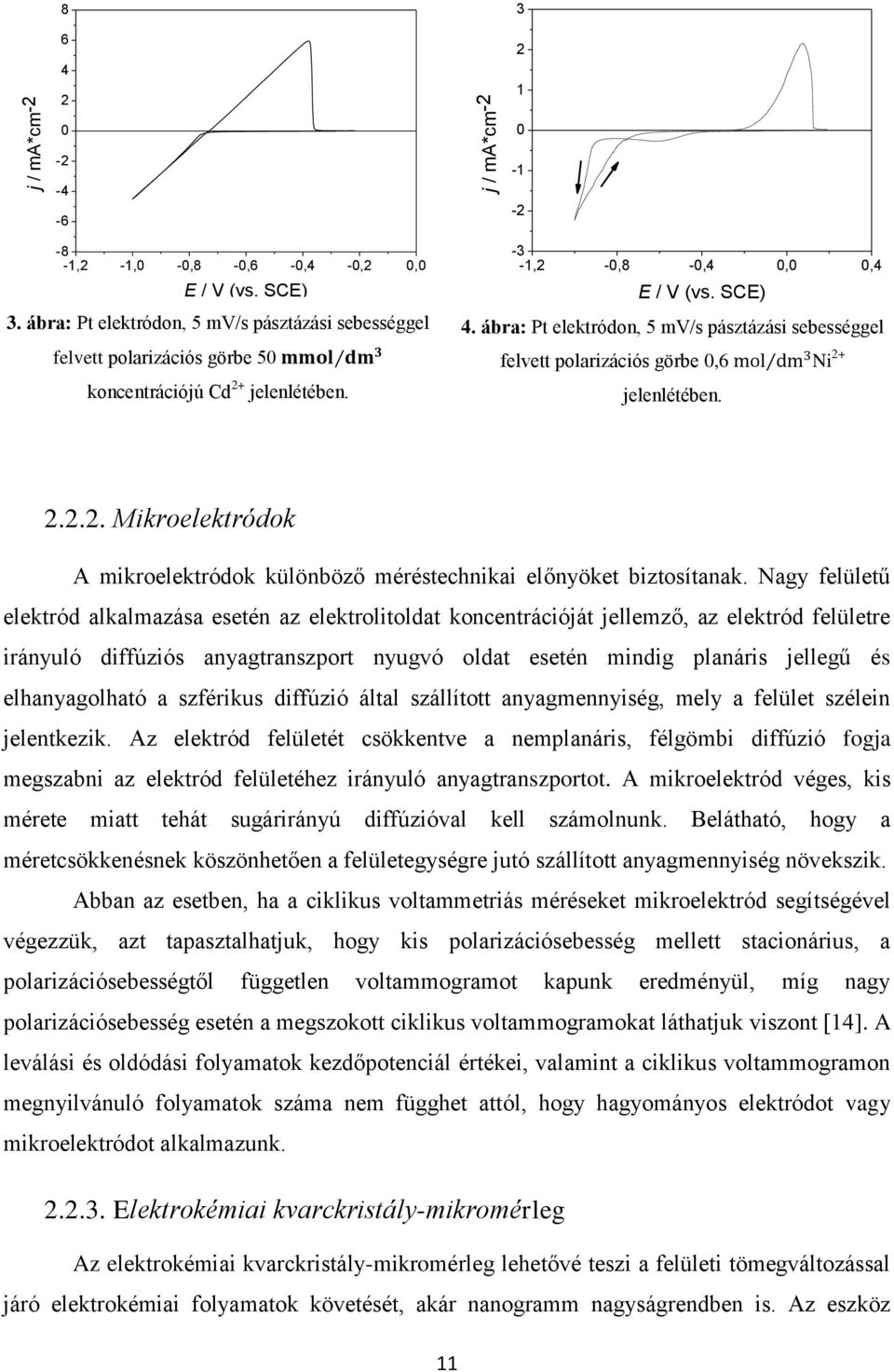 ábra: Pt elektródon, 5 mv/s pásztázási sebességgel felvett polarizációs görbe,6 mol dm 3 Ni 2+ jelenlétében. 2.2.2. Mikroelektródok A mikroelektródok különböző méréstechnikai előnyöket biztosítanak.