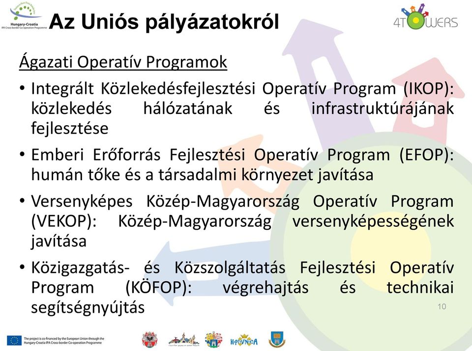 társadalmi környezet javítása Versenyképes Közép-Magyarország Operatív Program (VEKOP): Közép-Magyarország
