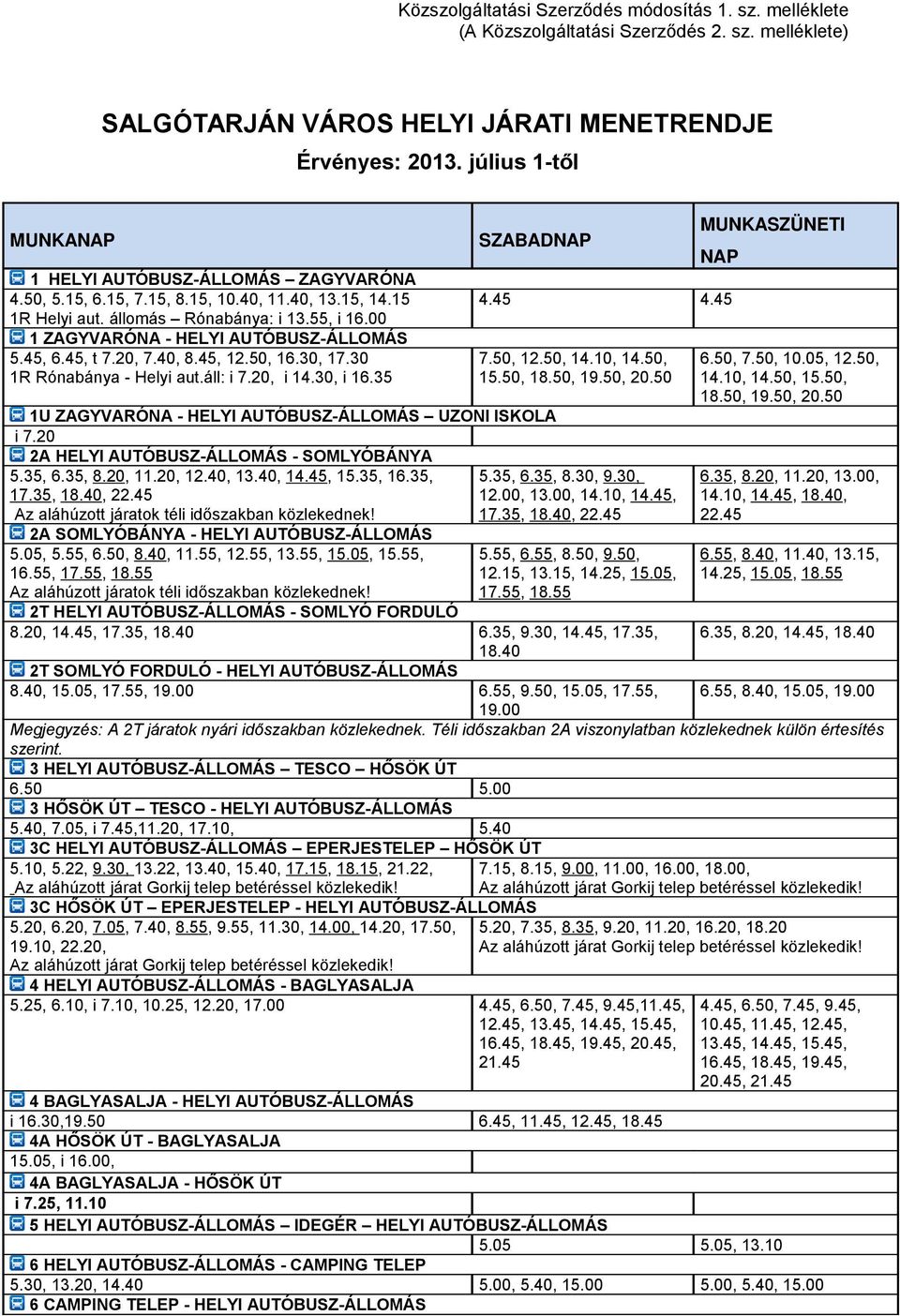 45, 6.45, t 7.2, 7.4, 8.45, 12.5, 16.3, 17.3 1R Rónabánya - Helyi aut.áll: i 7.2, i 14.3, i 16.35 SZABADNAP 1U ZAGYVARÓNA - HELYI AUTÓBUSZ-ÁLLOMÁS UZONI ISKOLA i 7.