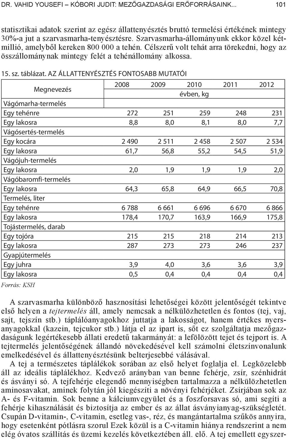 AZ ÁLLATTENYÉSZTÉS FONTOSABB MUTATÓI Megnevezés 2008 2009 2010 2011 2012 évben, kg Vágómarha-termelés Egy tehénre 272 251 259 248 231 Egy lakosra 8,8 8,0 8,1 8,0 7,7 Vágósertés-termelés Egy kocára 2