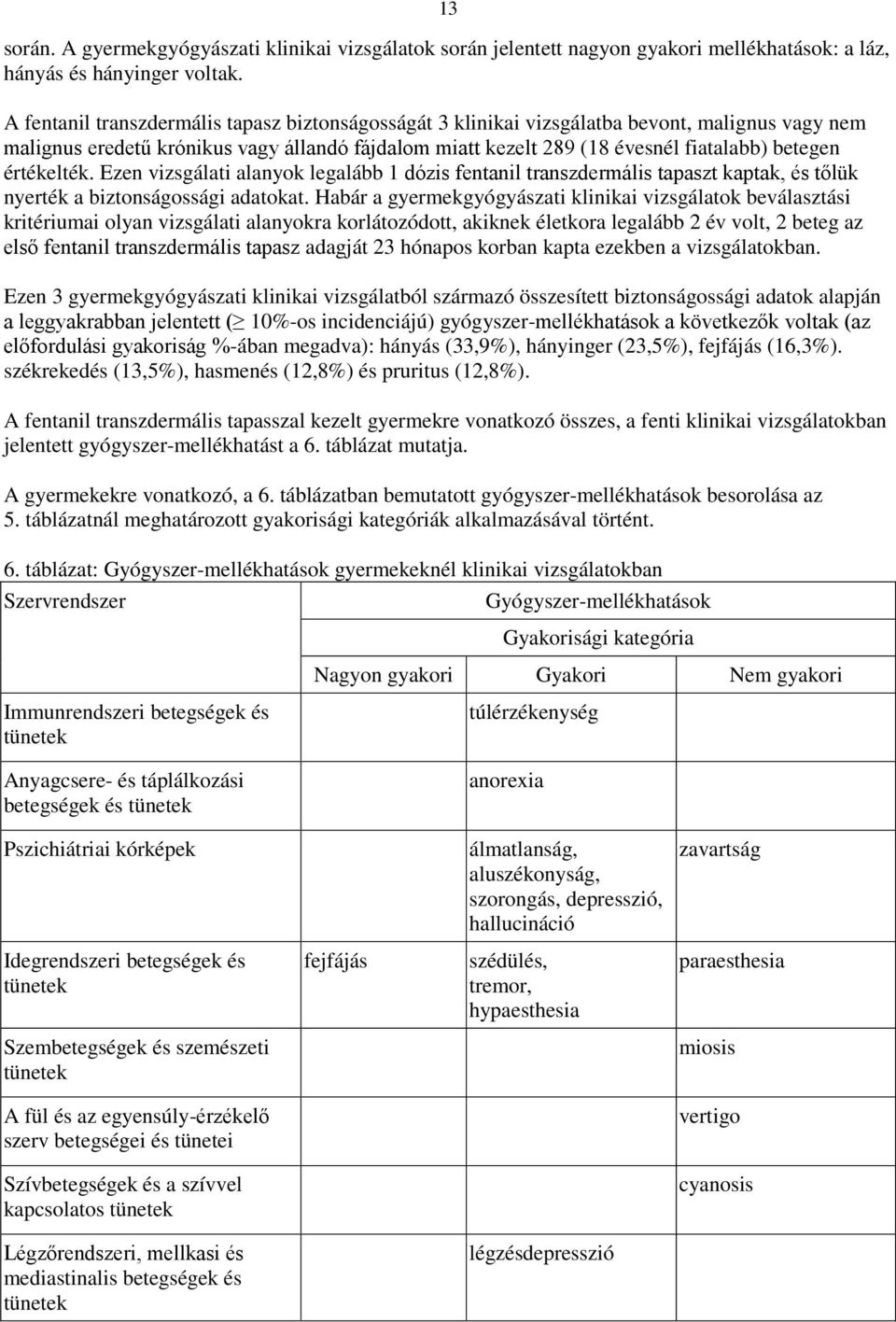 értékelték. Ezen vizsgálati alanyok legalább 1 dózis fentanil transzdermális tapaszt kaptak, és tőlük nyerték a biztonságossági adatokat.