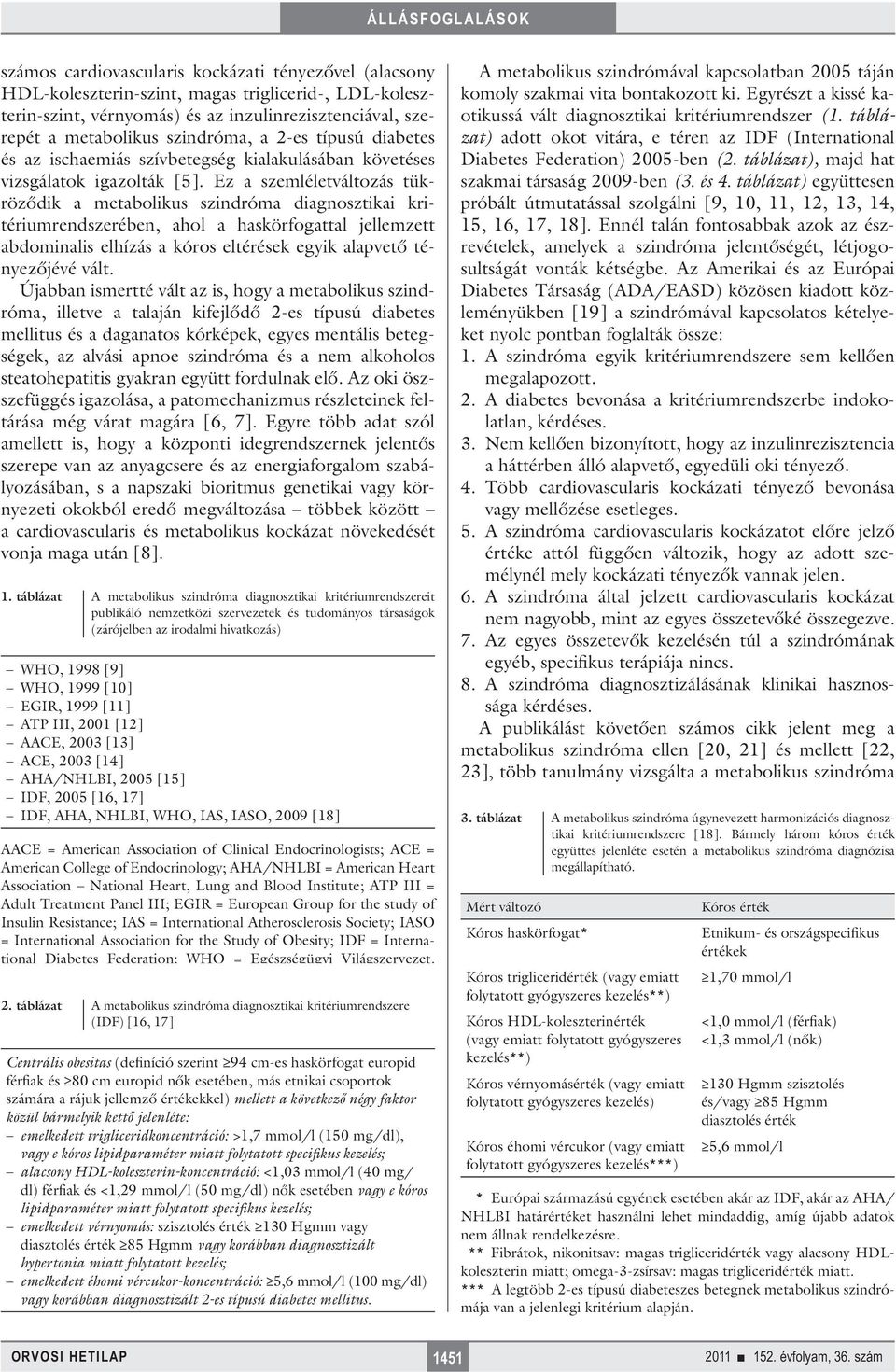 Ez a szemléletváltozás tükröződik a metabolikus szindróma diagnosztikai kritériumrendszerében, ahol a has kör fogattal jellemzett abdominalis elhízás a kóros eltérések egyik alapvető tényezőjévé vált.