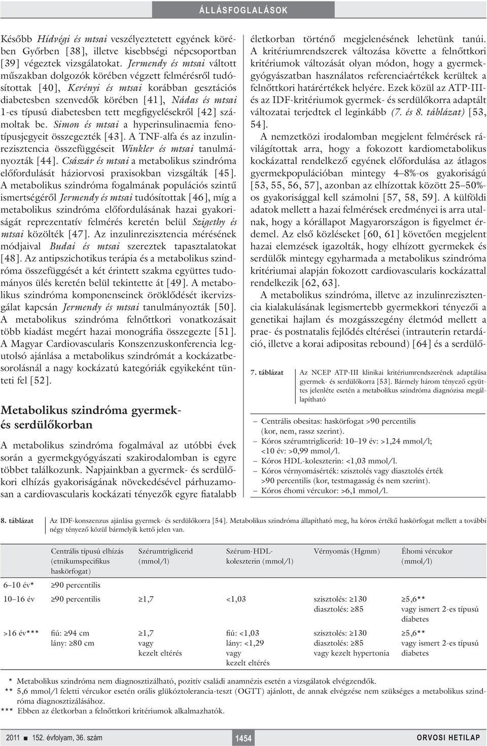 diabetesben tett megfigyelésekről [42] számoltak be. Simon és mtsai a hyperinsulinaemia fenotípusjegyeit összegezték [43].